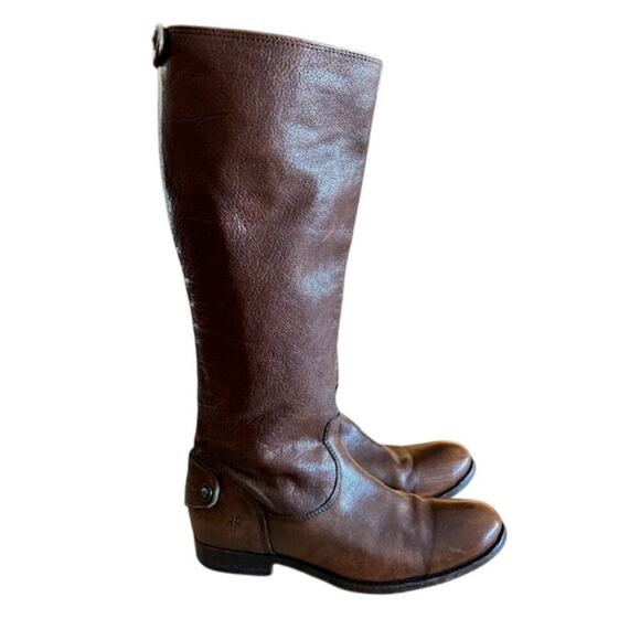 Frye Melissa Button Back  Zipper Brown Leather Riding Boots, size 6 - Picture 7 of 14